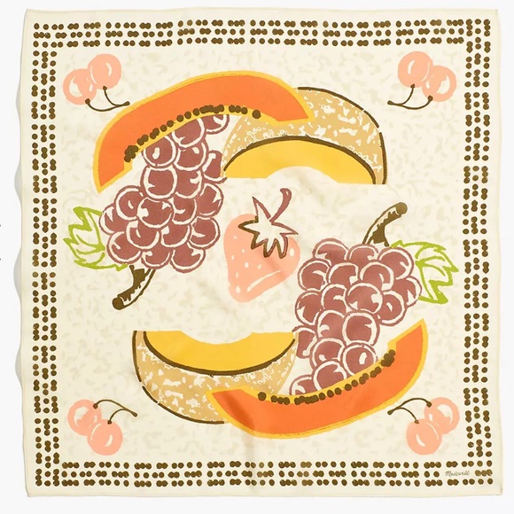 Madewell 100% Silk Beige Fruit Square Bandana Scarf - Picture 4 of 10